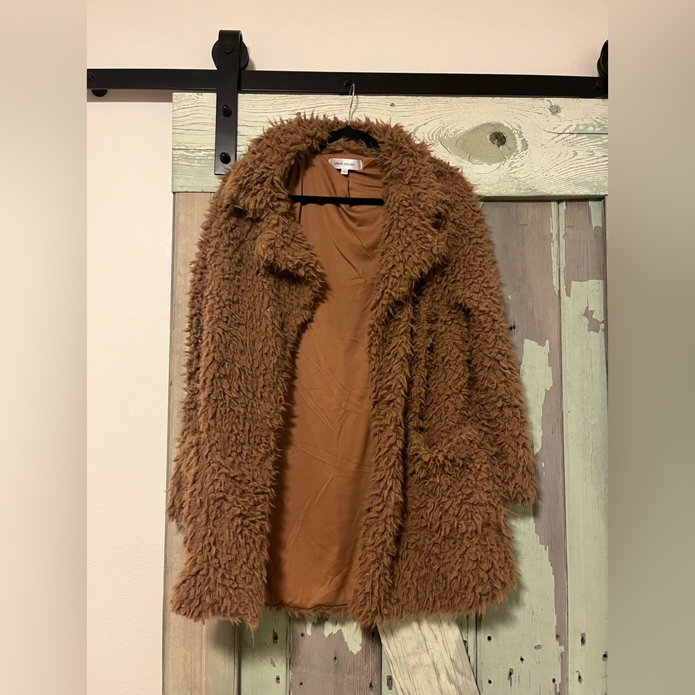 Color Theory medium brown fur jacket